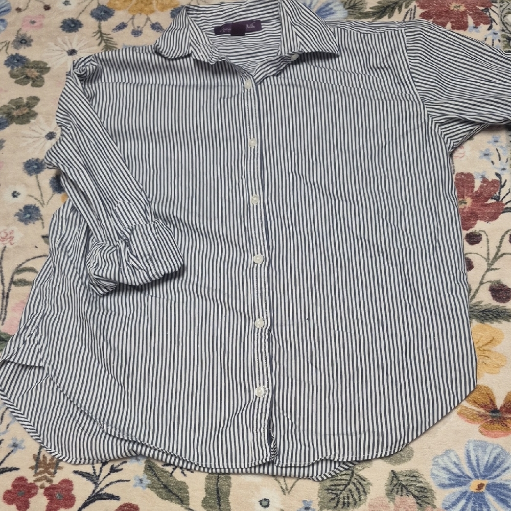Gloria Vanderbilt Navy and White Striped Shirt